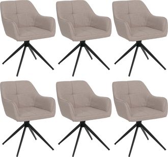 Hhg [nunca Usado] Juego De 6 Sillas De Comedor Hhg-983, Silla De Cocina Con Reposabrazos, Giratoria Con Retorno Autom&aacute;tico, Tela/tejido (270 G/m&sup2;), Beige