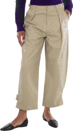 Burberry Pleated Leather Trousers in Hunter, Brand Size 6 ( US Size 4 )