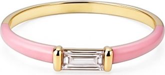 House of Frosted Baguette Cut Topaz Enamel Ring in Yellow Gold/Pink at Nordstrom Rack, Size 7