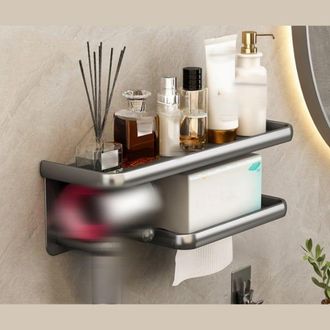 OEM Soporte Para Secador De Pelo Y Portarrollos De Papel Higi&eacute;nico Sin Necesidad De Taladrar, Estante De Ba&ntilde;o, Aleaci&oacute;n Resistente, Almacenamiento Vers&aacute;ti