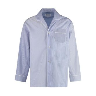 Maison Margiela Striped Cotton Pajama Shirt - female - Maison Margiela - Shirts - Blue - 3XS - Blouses & Shirts