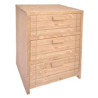 NATYAL Mesita de noche de madera maciza con 3 cajones en tonos claros 40cm