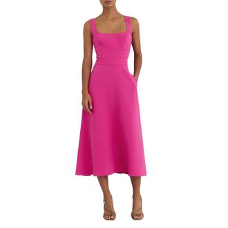 Reiss Dina Cutout Back Fit & Flare Midi Dress in Raspberry Pink at Nordstrom, Size 10 Us
