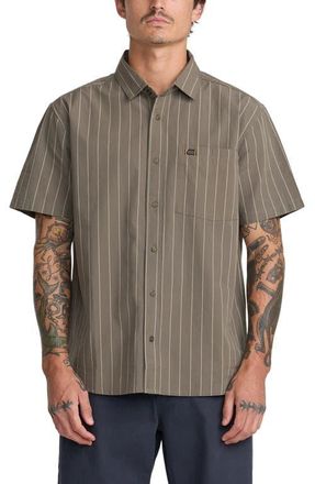 Rvca Dayshift Workwear Stripe Short Sleeve Button-Up Shirt in Mushroom at Nordstrom, Size Xx-Large