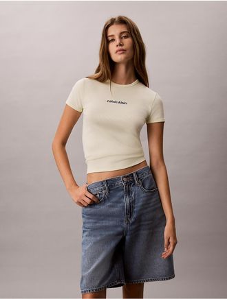 Calvin Klein Jeans Calvin Klein Womens Contour Rib Logo Cropped Tee - White/Natural - XL