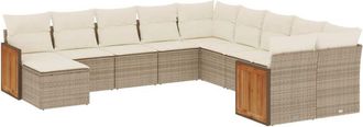 vidaXL Set De Sof&aacute;s De Jard&iacute;n 11pzas Con Cojines Rat&aacute;n Sint&eacute;tico Beige Vidaxl