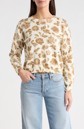 Vince Camuto Floral Cotton Sweater in Camel at Nordstrom, Size Xx-Large