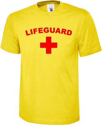 Generic Lifeguard Unisex Mens Women T-Shirt, Beach Guard Uniform Workwear Bouncer Adults Tee Top Yellow
