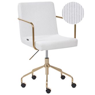 Beliani Silla De Oficina Funcional Tapizado De Pana Altura Ajustable Base Giratoria Blanco Crema Trinity