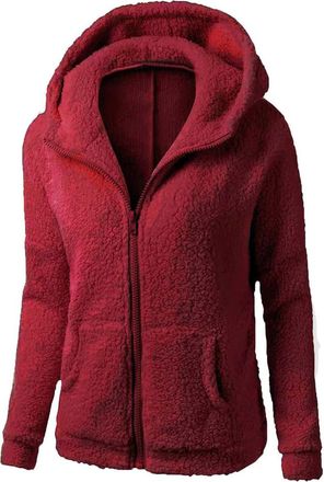 Generic Ladies Fleece Jackets Full Zip Casual Winter Warm Wool Coats Solid Hoodie Teddy Coats Long Sleeve Fleece Jumper Fuzzy Sherpa Sweatshirts Outwear Trend
