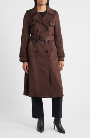 BCBGeneration Belted Double Breasted Faux Leather Trench Coat in Chocolate at Nordstrom Rack, Size X-Small