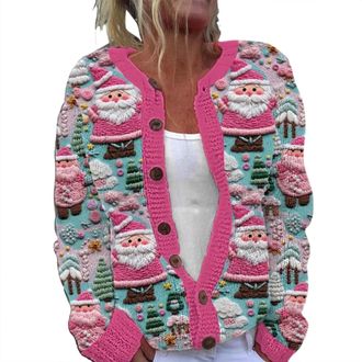 Generic Chunky Knit Cropped Cardigan for Women - Floral Print Long Sleeve V-Neck Open Front Ribbed Cuffs