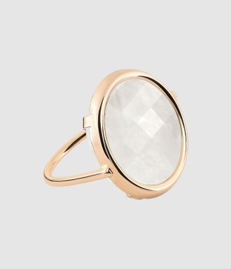 Ginette NY Bague Pixie Disc Pierre de Lune Blanche Or Rose