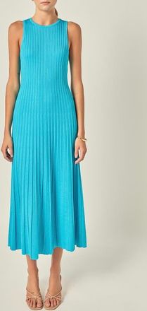 English Factory Pleated A-Line Knit Midi Dress in Blue at Nordstrom, Size X-Small