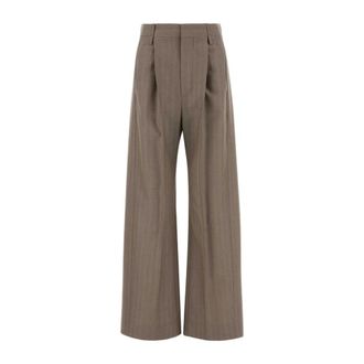 Victoria Beckham Pleated Trouser - Dames - Wijde Broeken - Bruin - S - Katoen - Broeken