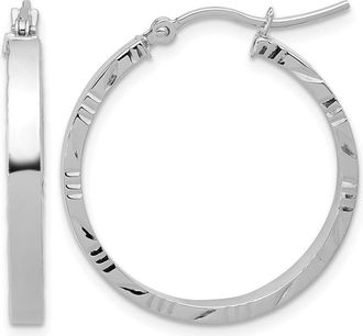 Diamond2Deal 14k Gold Diamond-cut Edge Medium 3mm Round Hoop Earrings