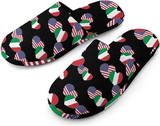 Generic U.S. Italian Flag Mens Cotton Slippers Memory Foam Comfort House Shoes Winter Indoor Slipper for Hotel Casa Spa