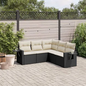 vidaXL Set De Muebles De Jard&iacute;n 5 Pzas Y Cojines Rat&aacute;n Sint&eacute;tico Negro Vidaxl