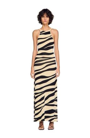 Sandro Zebra print knit maxi dress in Ecru /Black at Nordstrom, Size 42 Eu