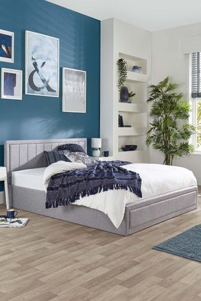 Aspire Home Accents Castleton Linen Quilted Headboard Ottoman Bed in Grey | Size: Double