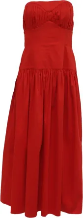 Tove Strapless Midi Dress in Red Cotton