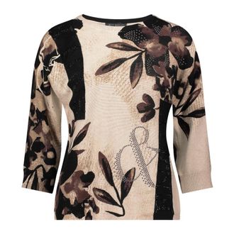 Betty Barclay Truien & Vesten, Dames, Beige, XL, Bloemen Batwing Trui met Fonkelende Details