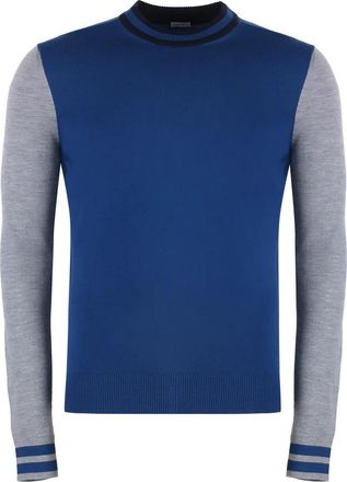 Malo Geribbelde gebreide wollen trui - Heren - Ronde hals truien - Blauw - M - Wol - Truien & Vesten