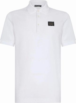 Dolce & Gabbana Mens Dolce & Gabbana Logo Polo Plaque Shirt White - Size: 42