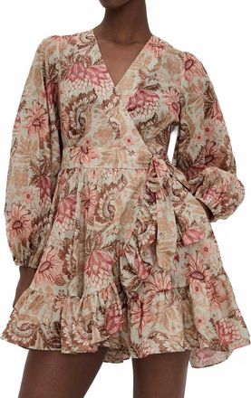 Zimmermann Daylight Mini Wrap Frill Dress In Stamp Floral Sage