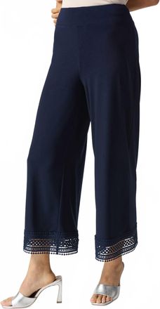 Joseph Ribkoff Crochet Hem Wide Crop Pants In Midnight Blue