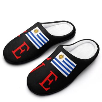 Generic Love Uruguay Flag Mens House Slippers Memory Foam Washable Cotton Slip on Home Shoes