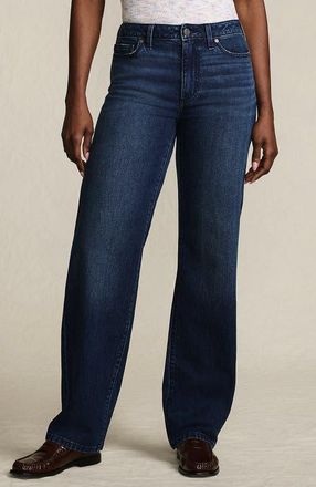 Lands End Petite Soft Denim Mid Rise Relaxed Straight Leg Jeans in Dark Indigo Blue Wash at Nordstrom, Size 10Short