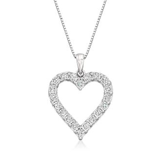 Ross-Simons Diamond Open-Space Heart Pendant Necklace in Sterling Silver