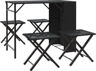 vidaXL 5 Piece Garden Dining Set Foldable Black Poly Rattan Vidaxl