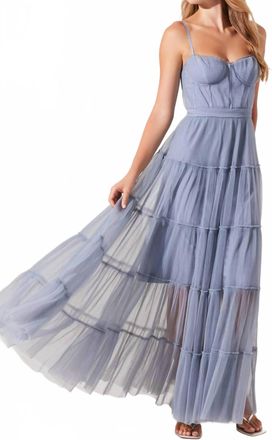 Astr Mireya Bustier Tulle Maxi Dress In Dusty Blue