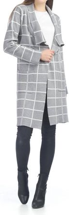Papillon Window Pane Drape Long Cardigan With Pockets In Light Grey