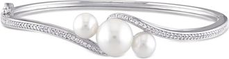 Amour Cultured Freshwater Pearl and Created White Sapphire Bangle In Sterling Silver