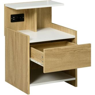 HOMCOM Comodino in truciolato con cassetto 2 Prese e 2 porte usb - Homcom