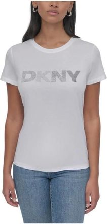 DKNY Gemengd versierd T-shirt - Dames - T-shirts - Wit - S - Katoen - Tops