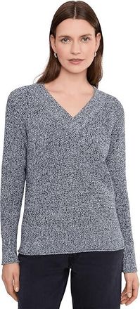 Nic+Zoe V-neck Shaker Stitch Sweater Womens Clothing Indigo Mix : 2XL, Cotton/Polyester
