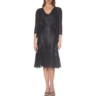 Komarov Lace Trim Charmeuse & Chiffon Tiered Dress with Jacket in Black at Nordstrom, Size X-Small