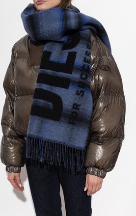 Diesel Wool Scarf S-CHECK, Unisex, Navy Blue