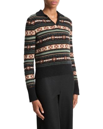 Vince Fairisle 100% Cashmere Polo Sweater