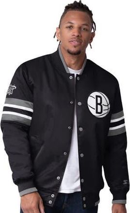 Starter Mens Starter Black Brooklyn Nets Scout Varsity Satin Full-Snap Jacket at Nordstrom, Size X-Large
