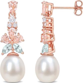 Delmar 18K Rose Gold Plated Morganite, White Topaz, Aquamarine & 8.5-9mm Cultured Pearl Drop Earrings in Pink at Nordstrom Rack