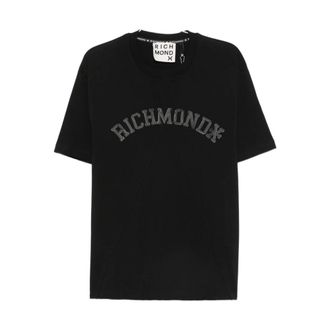 John Richmond T-Shirts, male, Black, Size: XL Logo Patch Crew Neck T-Shirt