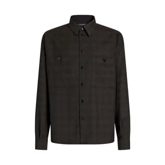 Dolce & Gabbana Overhemden, Heren, Bruin, XL, Wol, Quadri Check Tartan Shirt