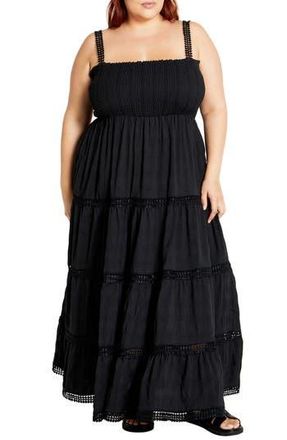 City Chic Dakota Tiered Maxi Sundress in Black at Nordstrom Rack, Size Xxs/12W