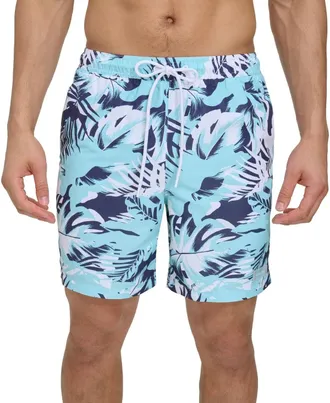 Calvin Klein Island Swim Trunks Mens Light Blue Camo Printed 7 Inseam FTS975