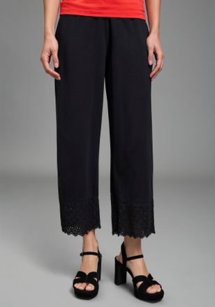 Laura Scott Culotte LAURA SCOTT, Damen, Gr. 36, N-Gr, schwarz, Single Jersey, Obermaterial: 95% Baumwolle, 5% Elasthan, bestickt, unifarben, normal wadenlang, Hos